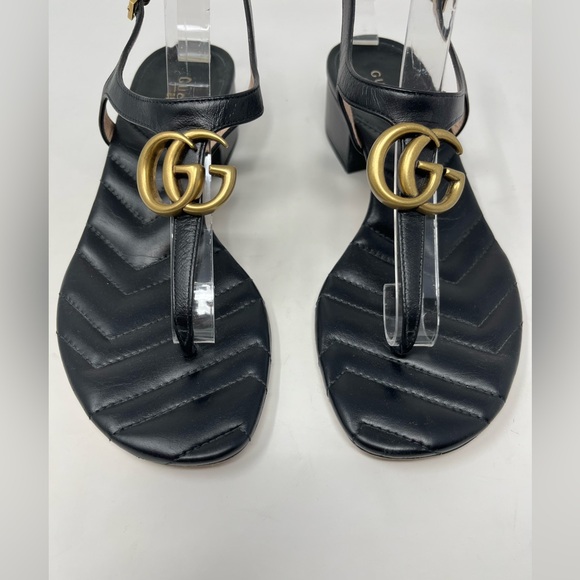 Gucci GG Marmont Chevron Quilted Chunky Block Heel Thong Sandal Black size 37 EU - Picture 3 of 7